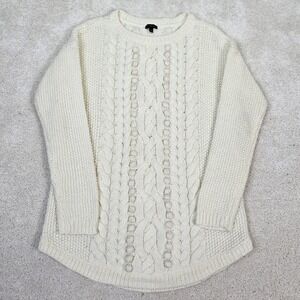 Talbots Cream Chunky Cable Knit Wool Blend Sweater Tunic Sz S Grannycore Cottage